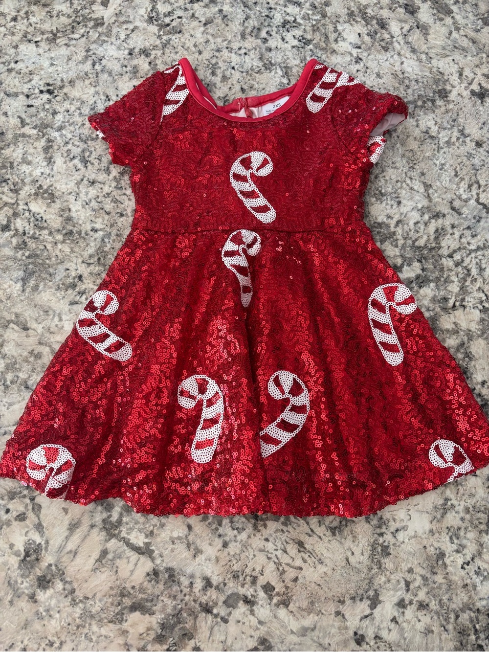 Kids Red Sequin Candy Cane Holiday Dress -